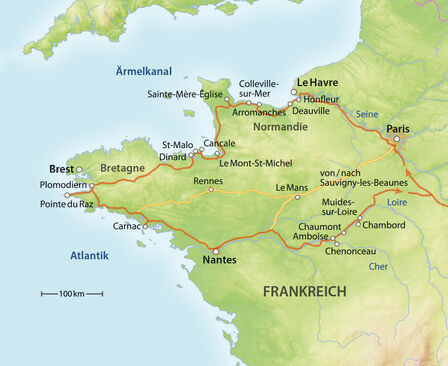 Reiseroute Bretagne und Normandie
