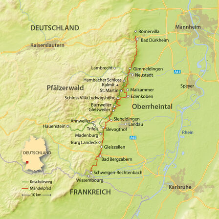 Reiseroute Südpfalz