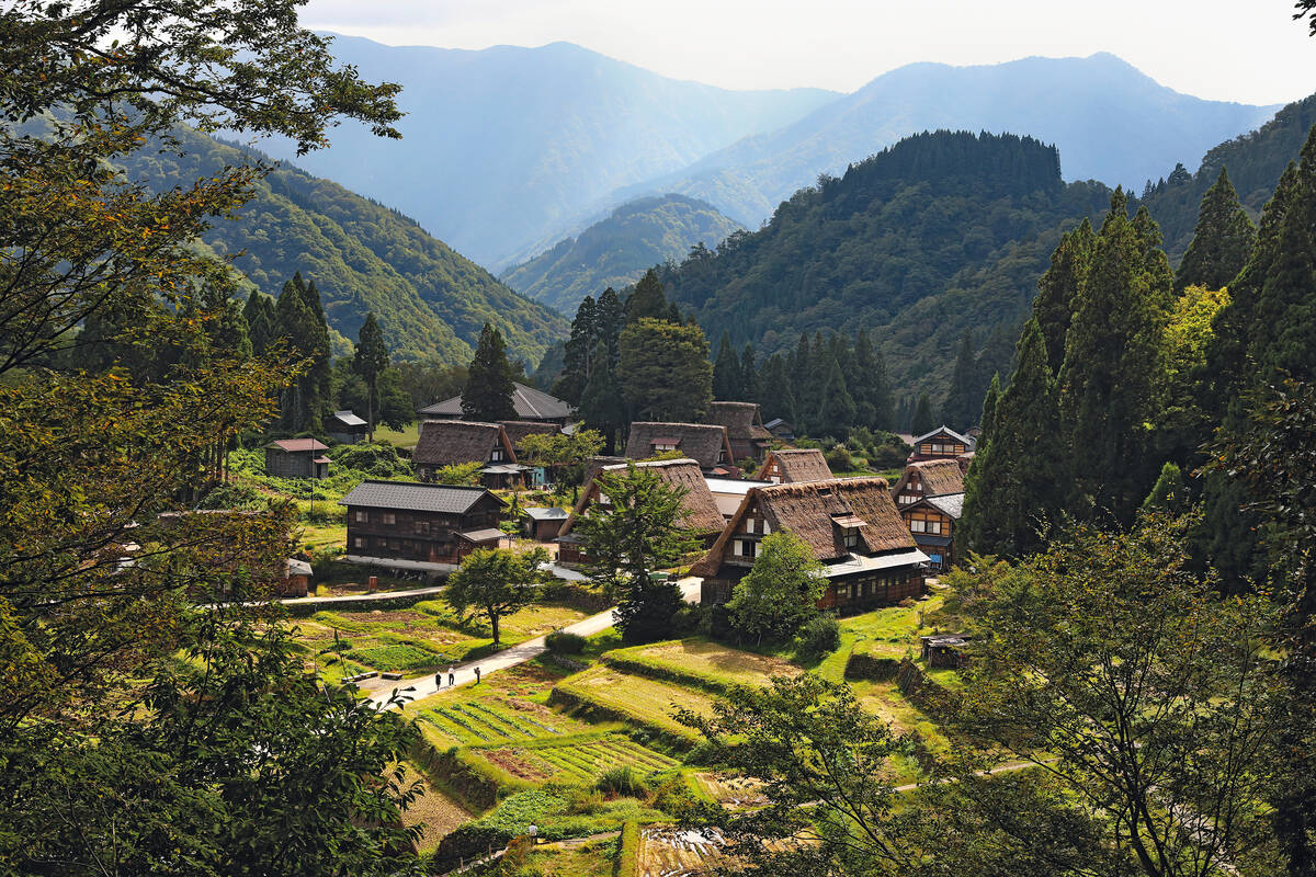 Ainokura, un mignon village entouré de douces et vertes collines au fond d’une petite vallée.