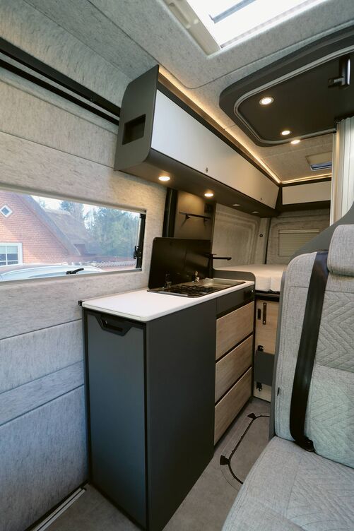 La cuisine élégante offre tous les éléments essentiels, et le plan de travail semble suffisant.