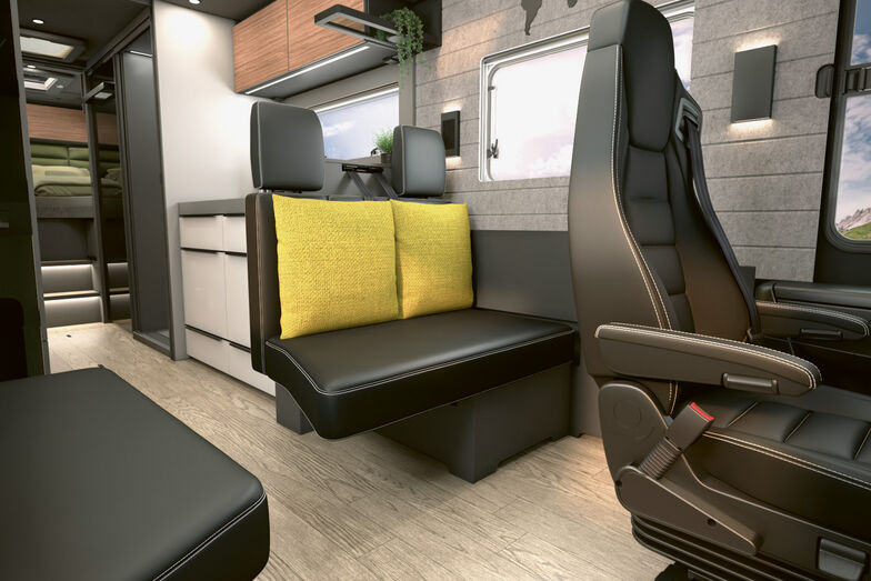 La banquette se transforme en un tour de main en deux places avec ceinture.