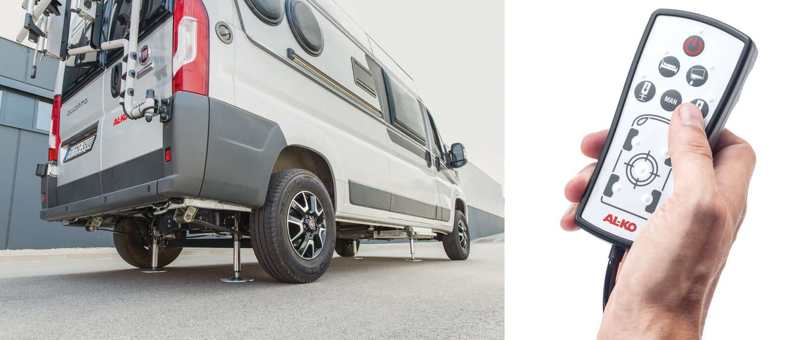 La commande système de nivellement automatique Alko HY4 s’effectue par télécommande dans la cabine.